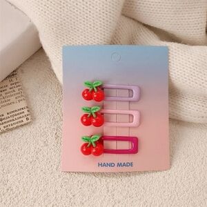 Cherry Hair Clips Set - Red and Pink